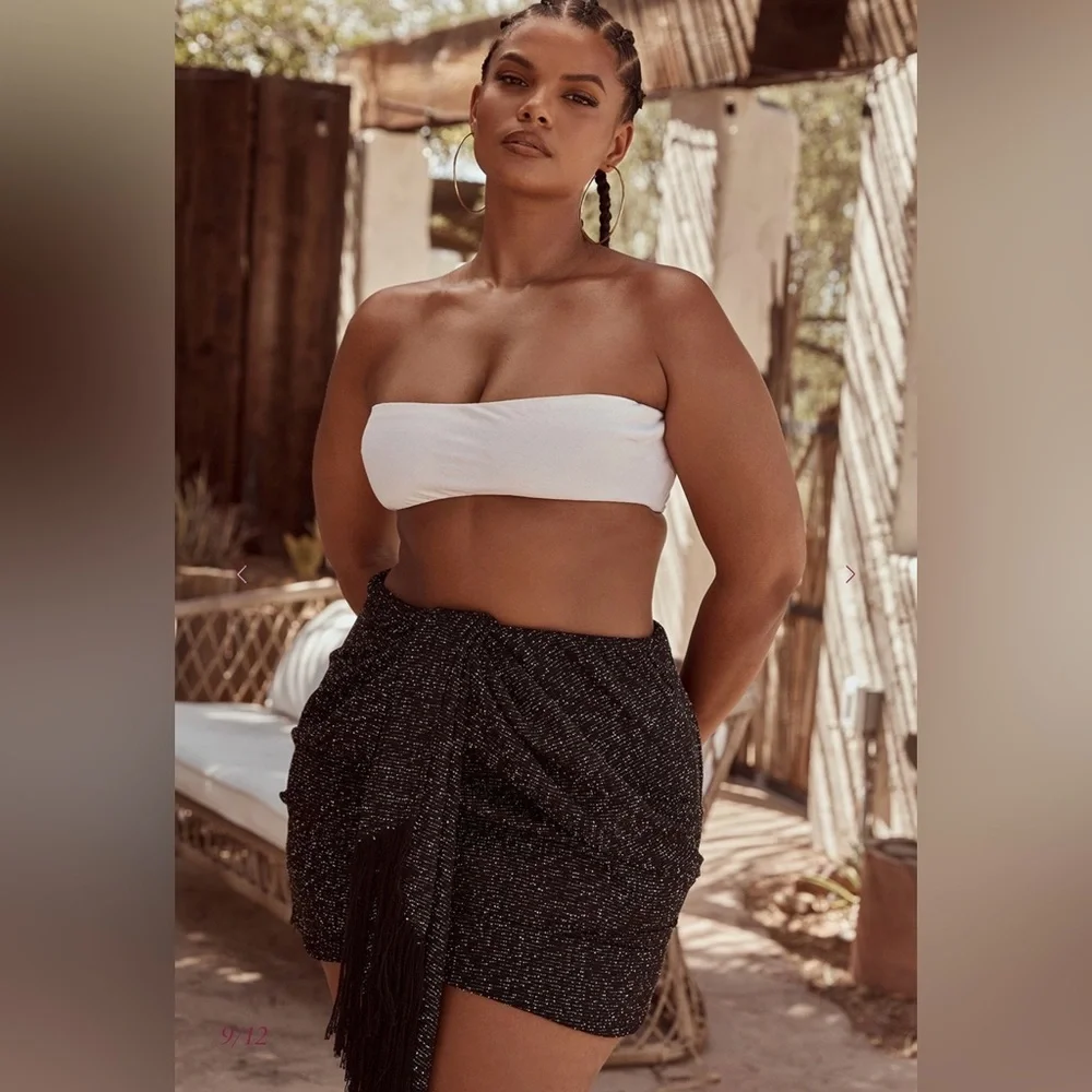 ❤️‍🔥Firm Price❤️‍🔥 House of CB MARTHA Black Sparkle Draped Mini Skirt - Picture 6 of 11